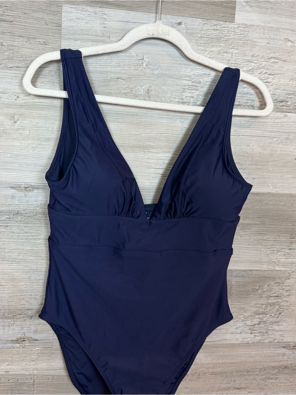NWT Quince Italian Plunge One Piece Swimsuit Large Deep Navy Recycled Blue L - Picture 7 of 9